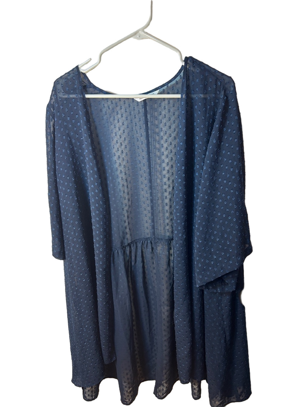 Penningtons Navy Sheer Dot-Textured Open Kimono 2X / 3X